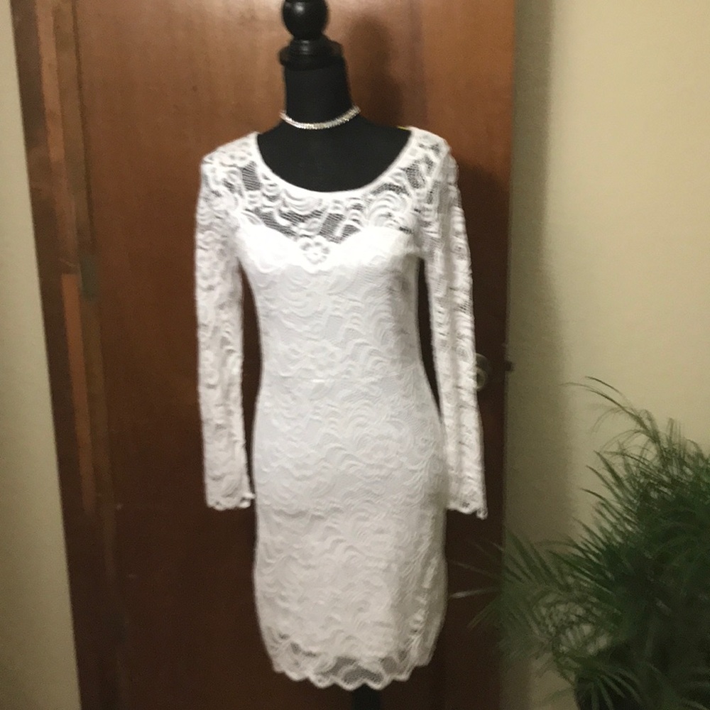 NWT White Lace Dress with See-Through Back